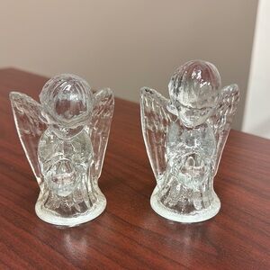 Vintage Biedermann Clear Glass Angel Mini Candle Holders